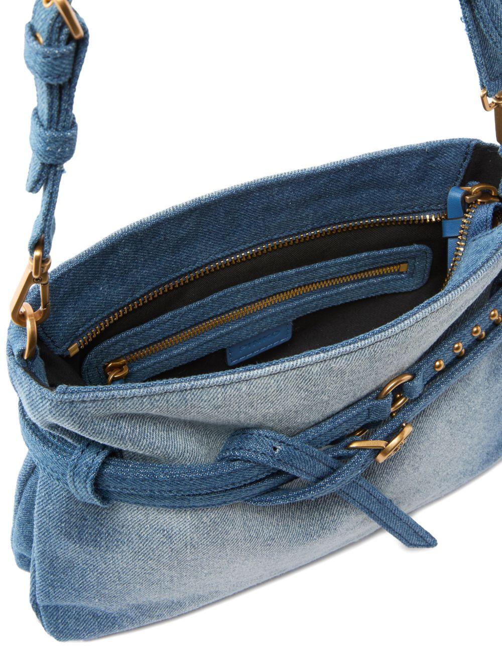PINKO Borsa a tracolla "Small Belt" in suede blu denim