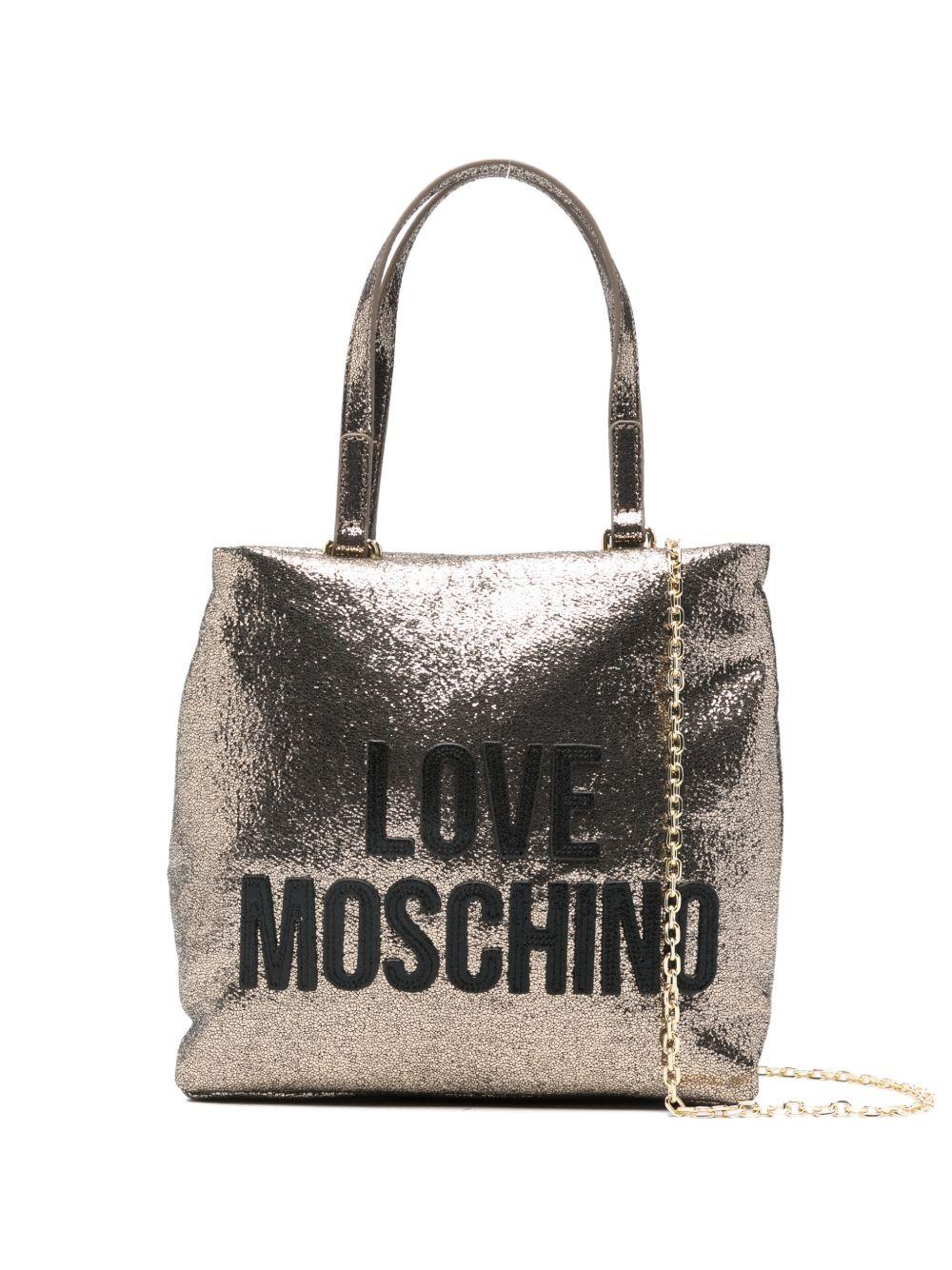 LOVE MOSCHINO Borsa a mano tote con texture dorata e logo