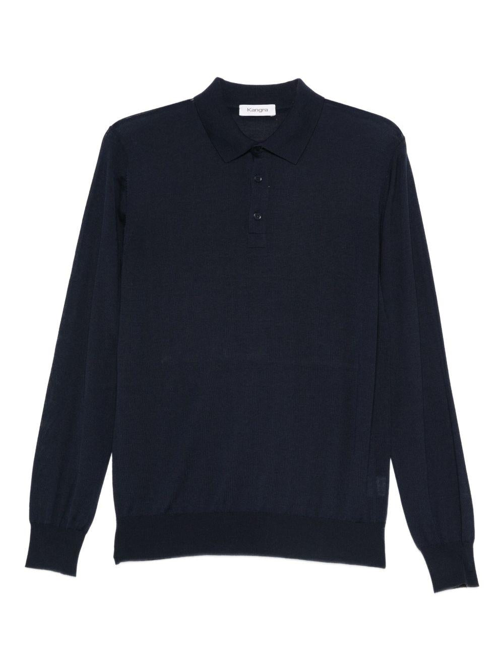 KANGRA Maglia con colletto polo in lana blu
