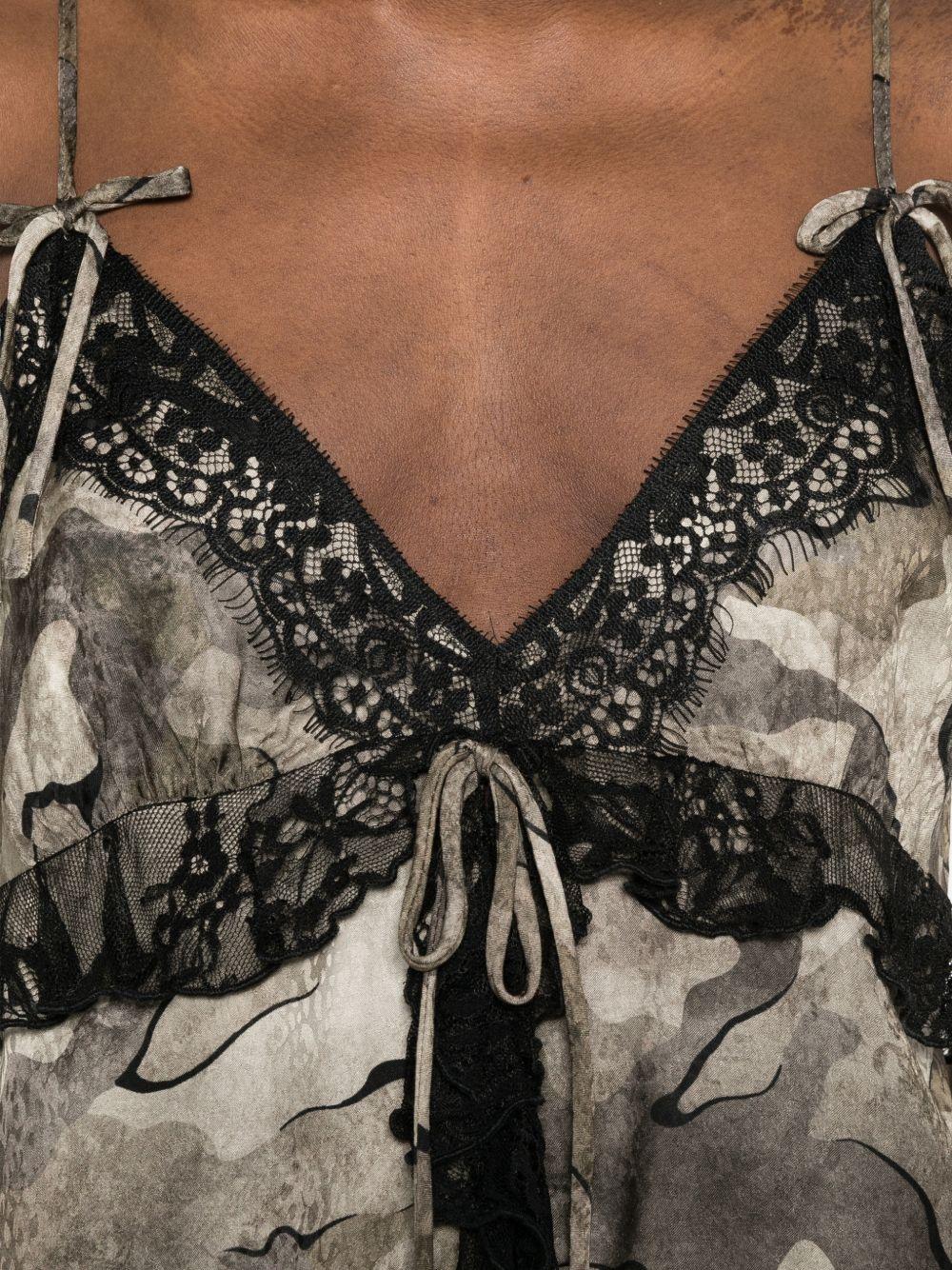 PINKO Top Riserva con stampa camouflage e pizzo