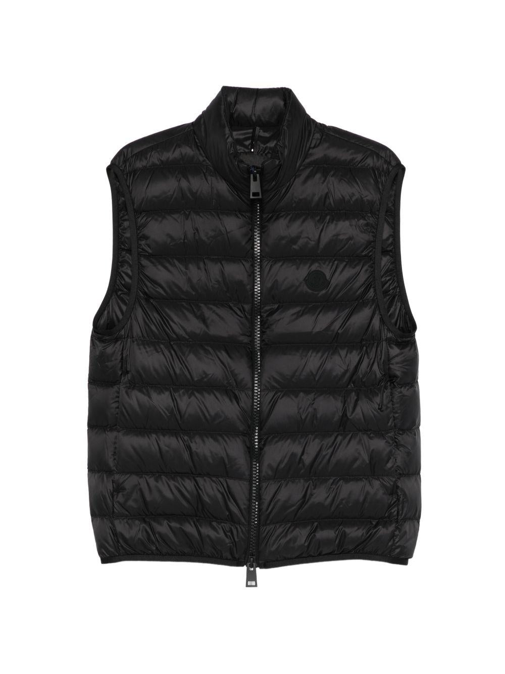 MONCLER Gilet trapuntato nero con zip e logo