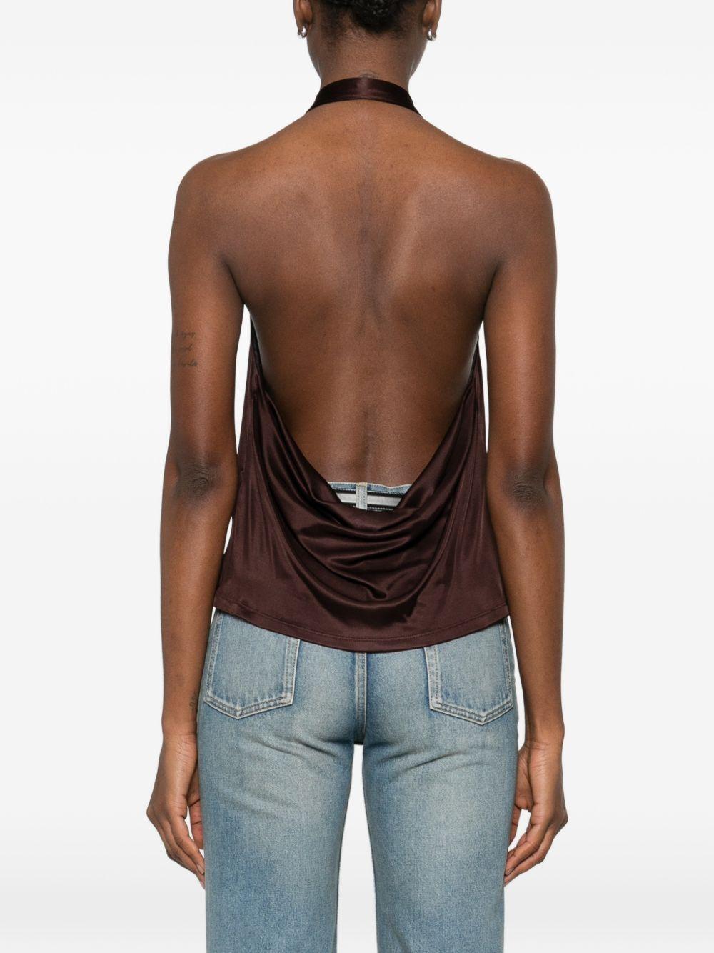 ELISABETTA FRANCHI Top marrone lucido con scollo morbido
