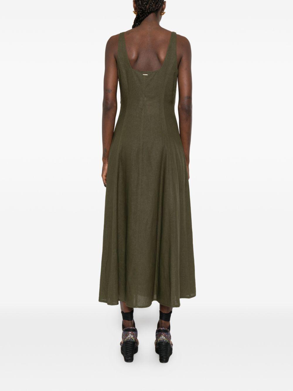 TWINSET Abito midi in lino verde svasato