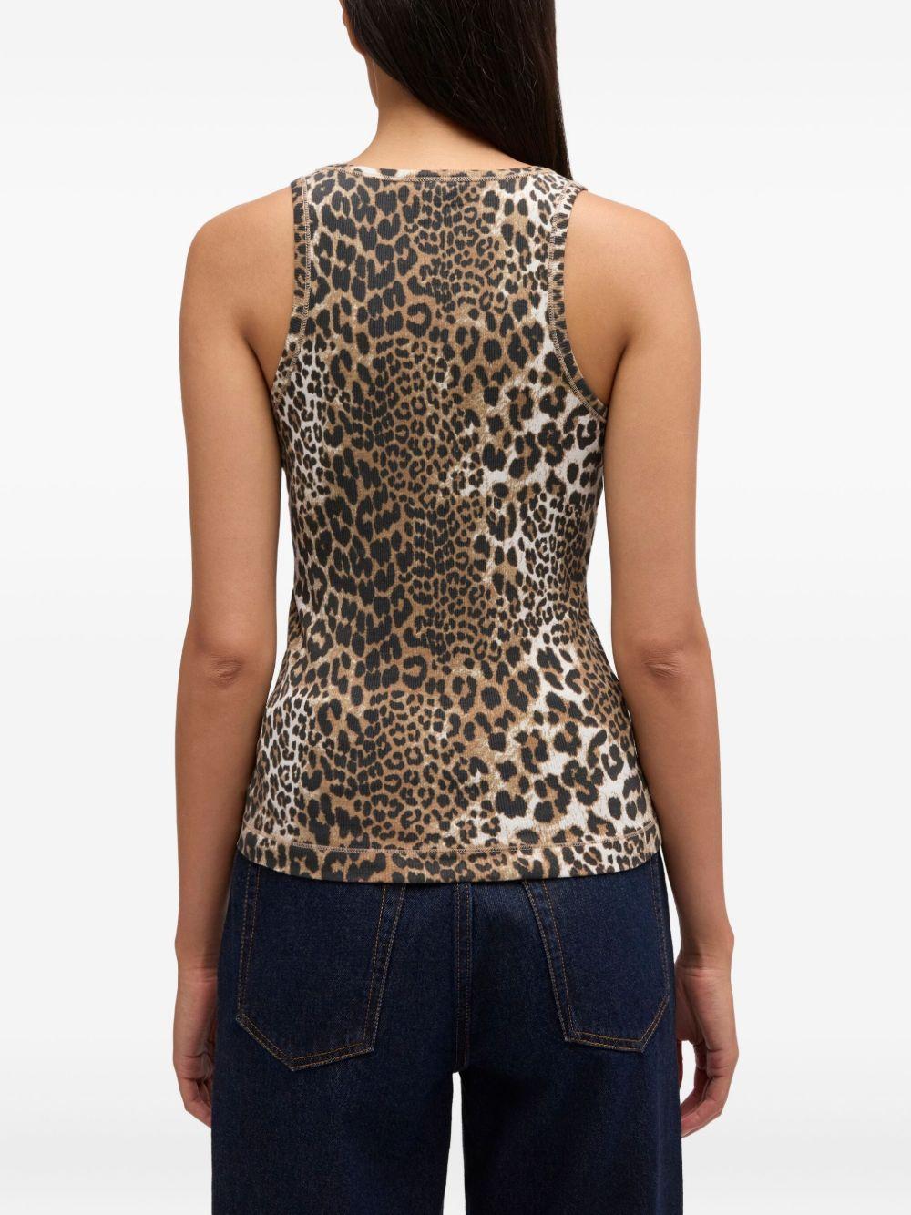 GANNI Top in cotone con stampa leopardata