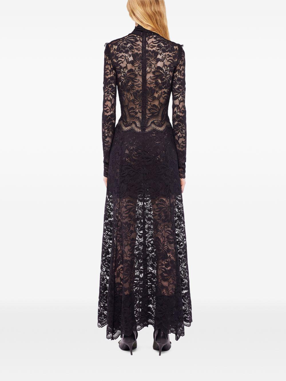 RABANNE Abito lungo nero in pizzo semi trasparente