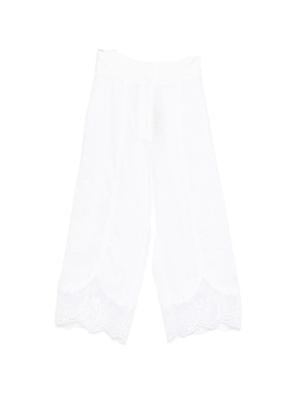 TWINSET Pantaloni bianchi di lino con pizzo sul fondo