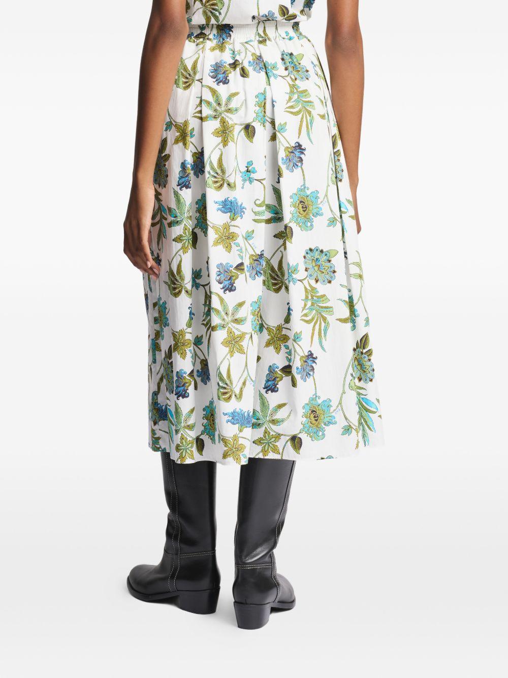 FAY Gonna midi in cotone bianco con stampa floreale