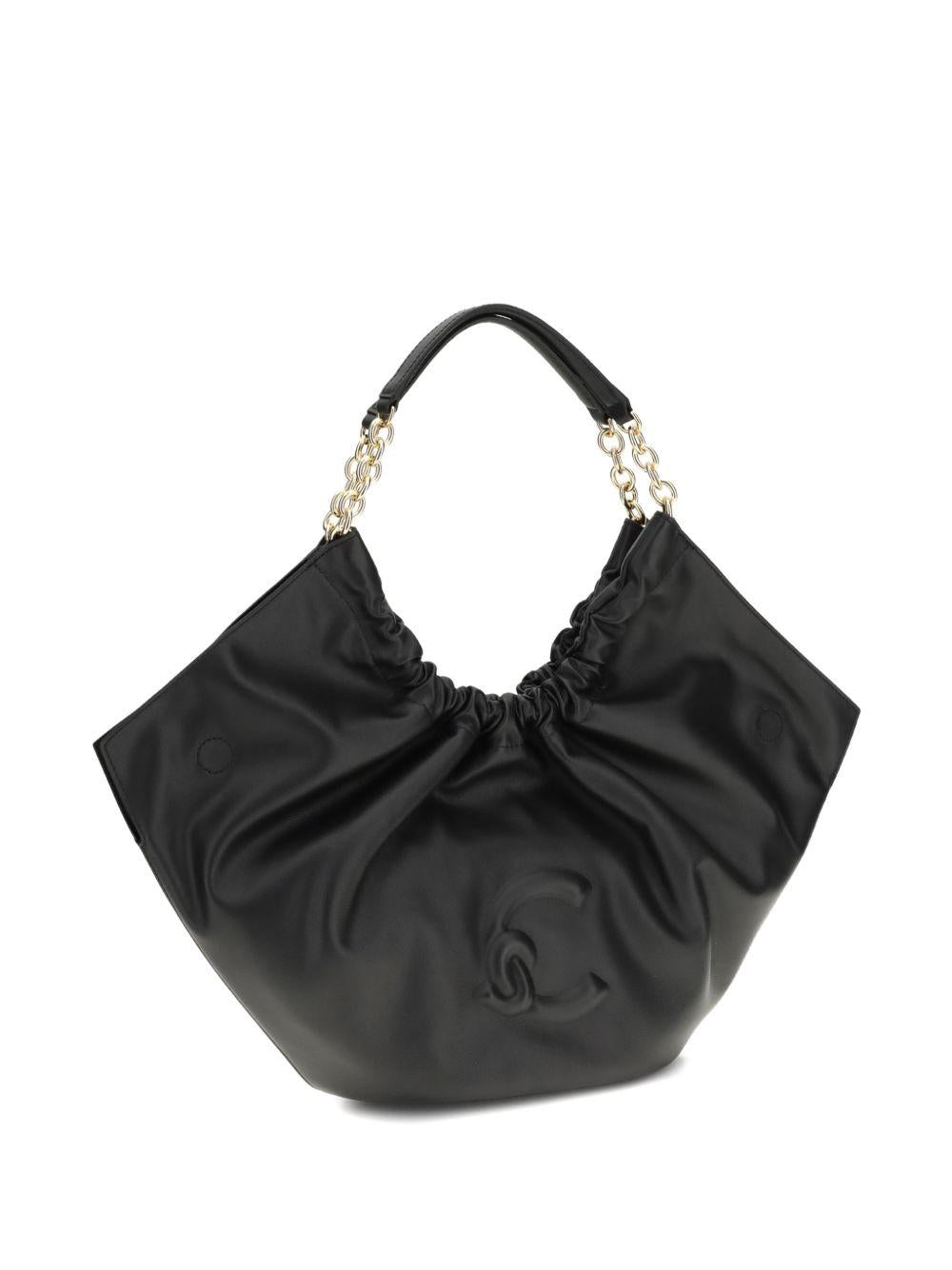 COCCINELLE Borsa a spalla nera in tessuto morbito satinato lucido