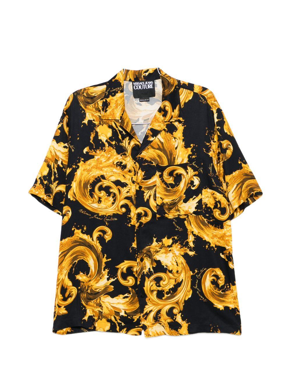 VERSACE JEANS COUTURE Camicia nera con stampa Baroque