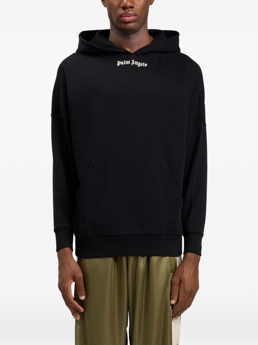 PALM ANGELS Felpa nera con cappuccio e logo bianco