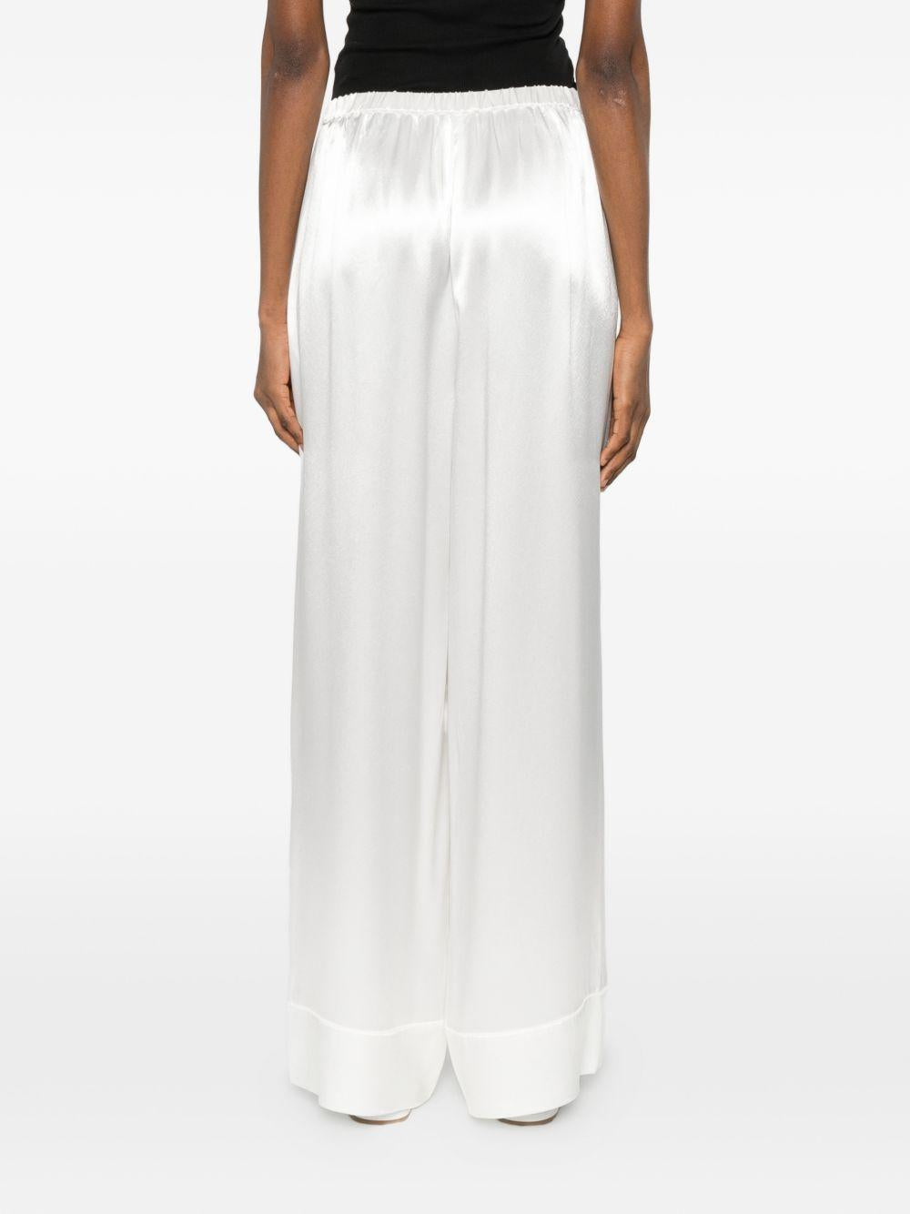 ELEH Pantaloni lunghi morbidi bianchi in tessuto lucido