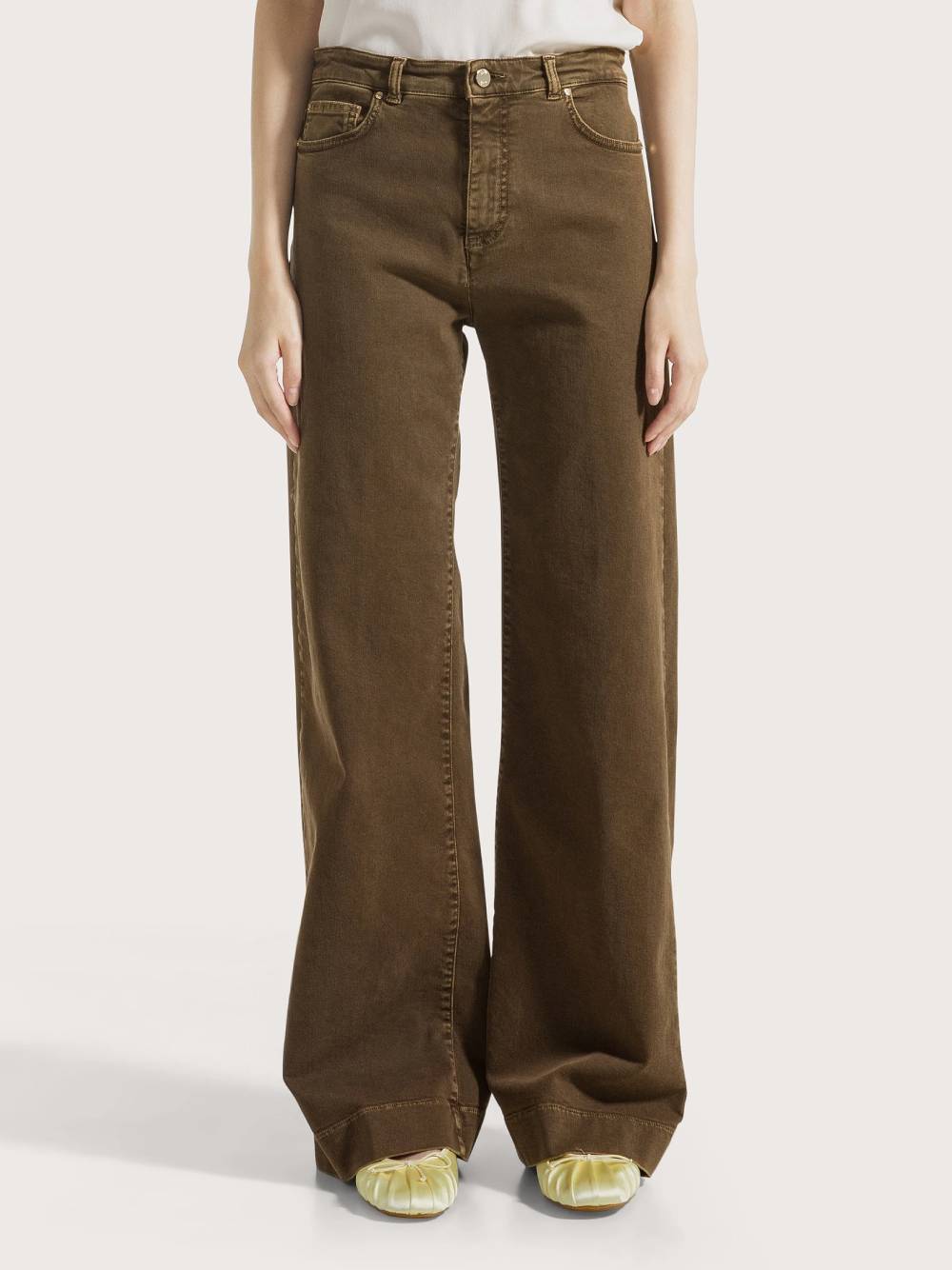 19.70 Pantaloni palazzo marroni in cotone elasticizzato 