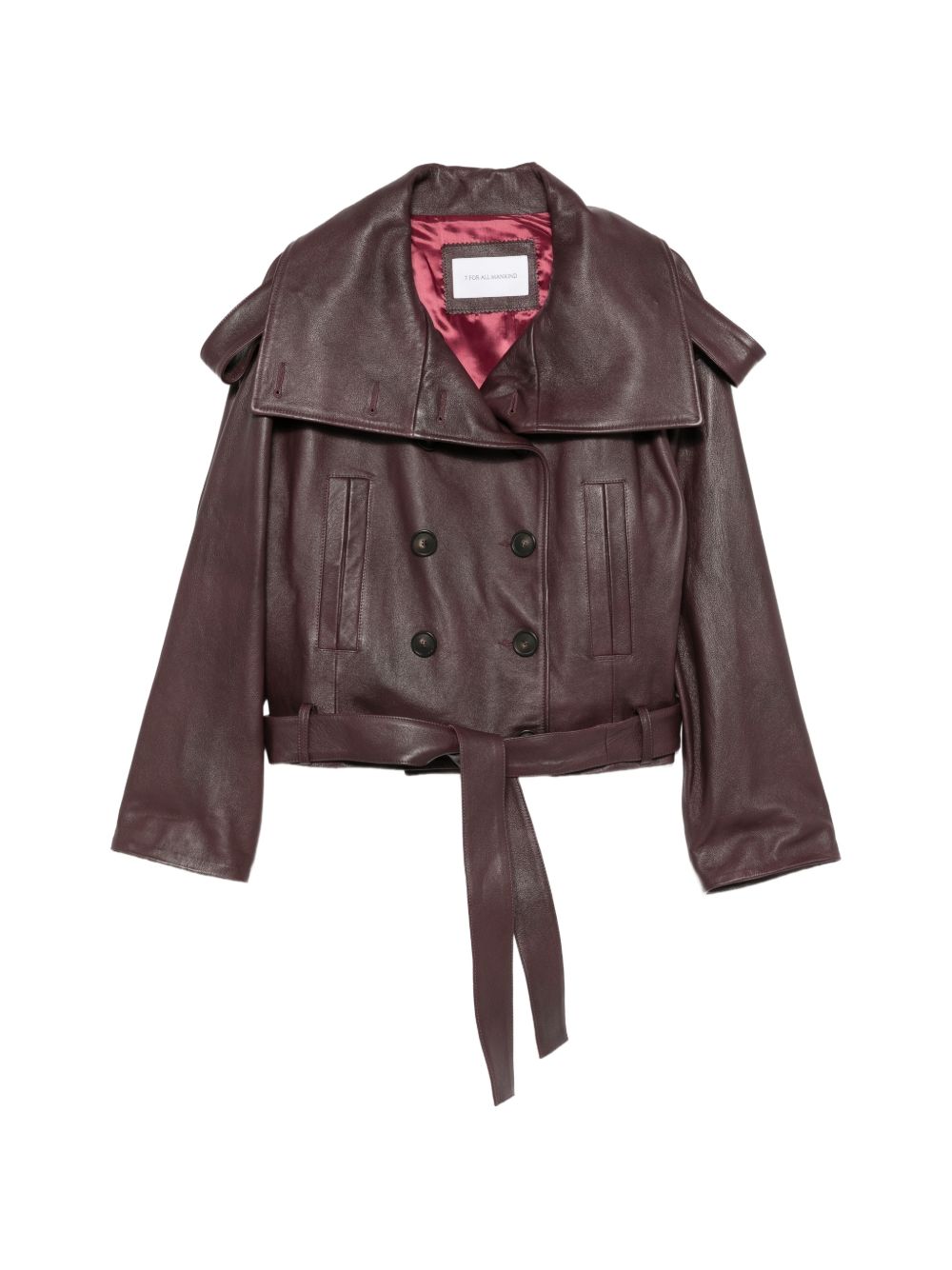 7 FOR ALL MANKIND Trench corto doppiopetto in pelle Black Cherry 