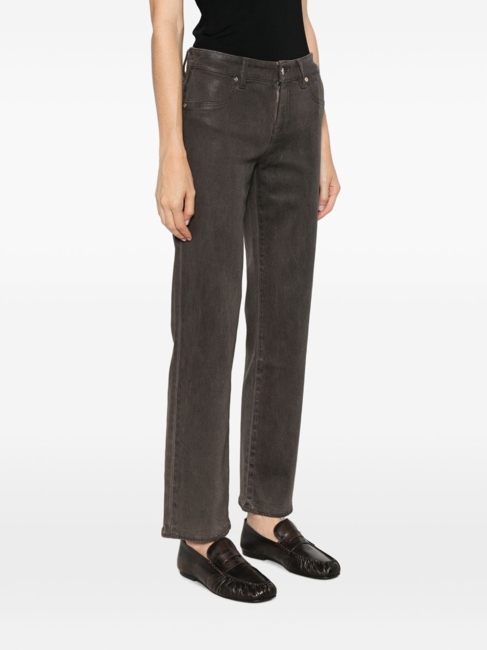 7 FOR ALL MANKIND Calie Straight jeans marroni in denim effetto pelle 