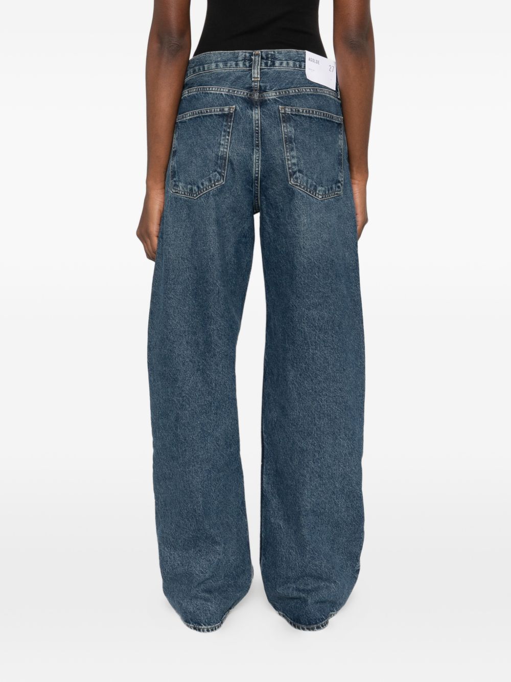 AGOLDE Jeans blu barrel con chiusura asimmetrica ed effetto wash 