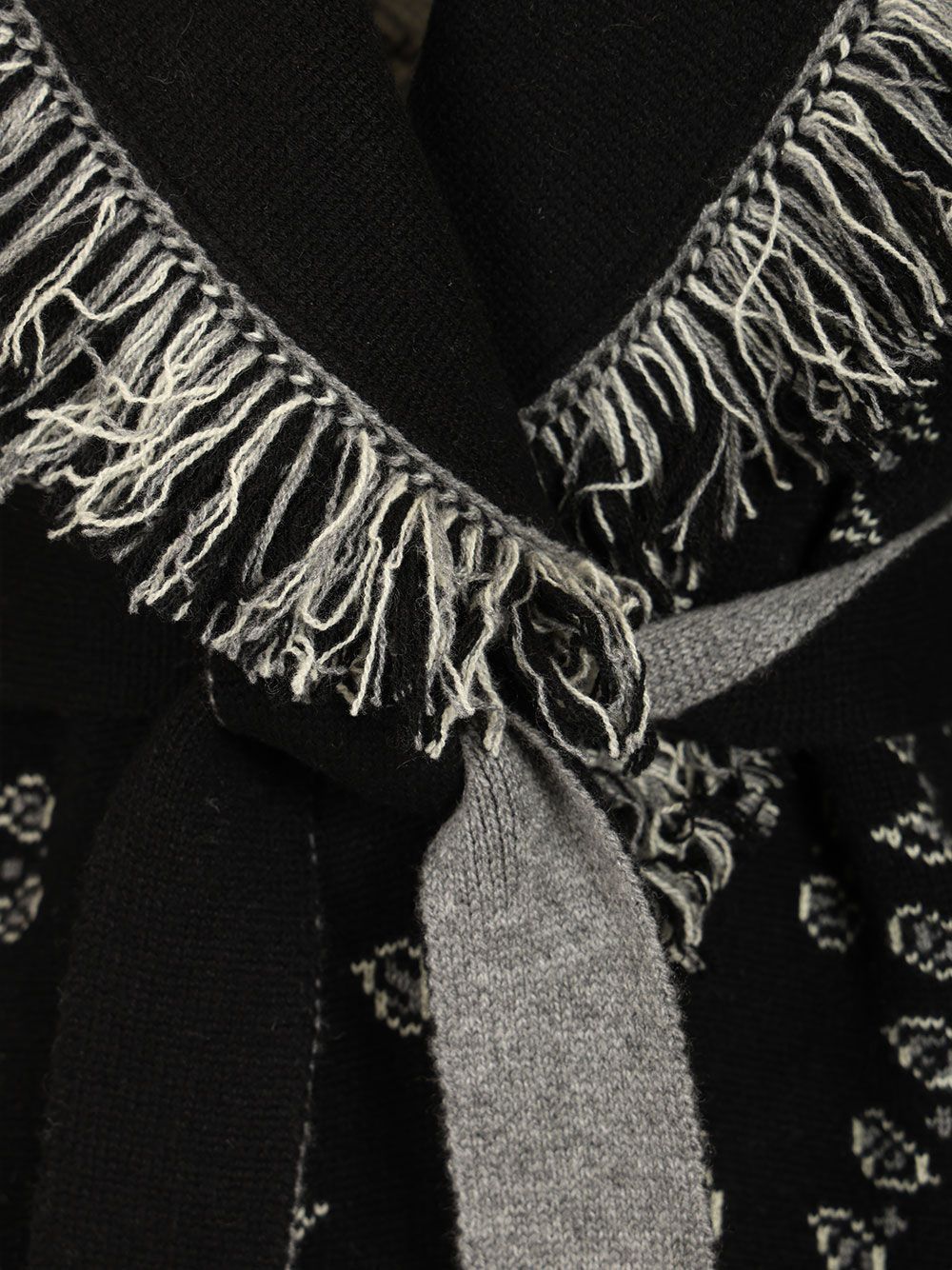 ALANUI Cardigan in puro cashmere nero con motivo jacquard bandana 