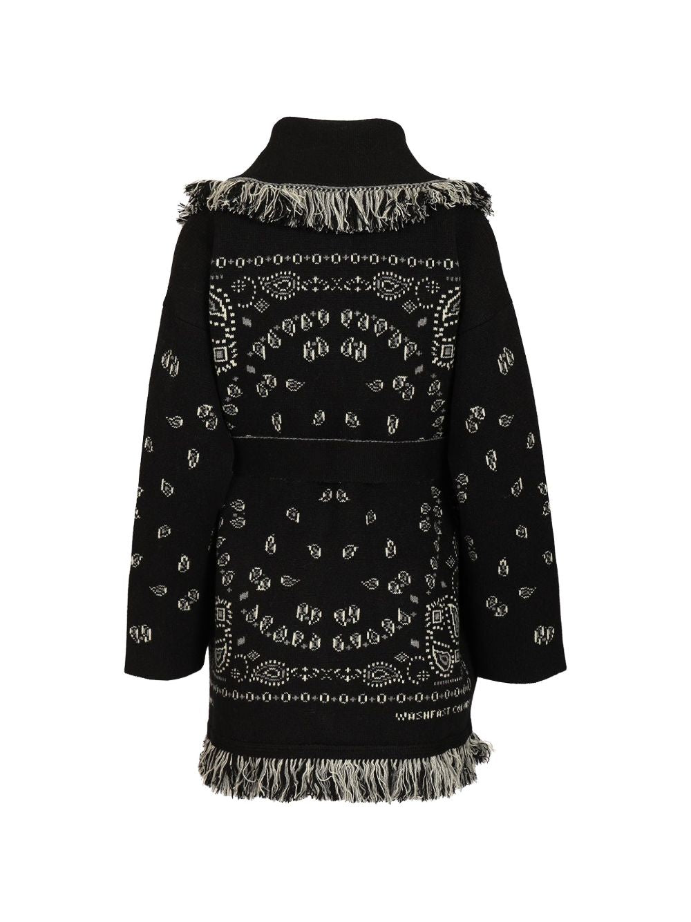 ALANUI Cardigan in puro cashmere nero con motivo jacquard bandana 