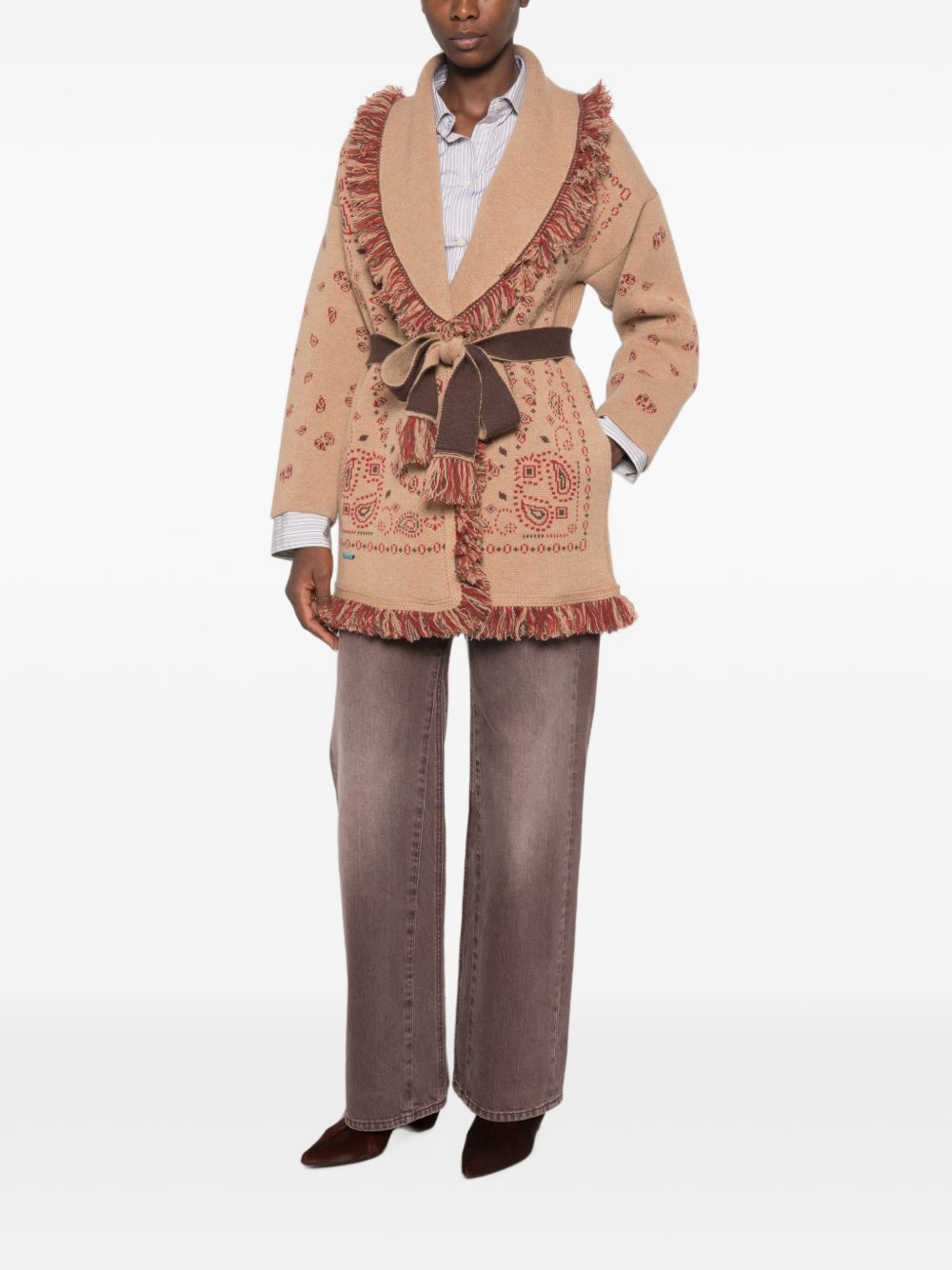 ALANUI Cardigan in puro cashmere con motivo jacquard bandana 
