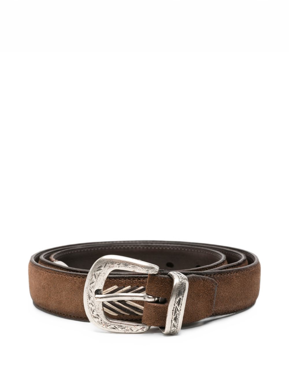 ALBERTO LUTI <BR/>Cintura in pelle marrone con hardware argento 