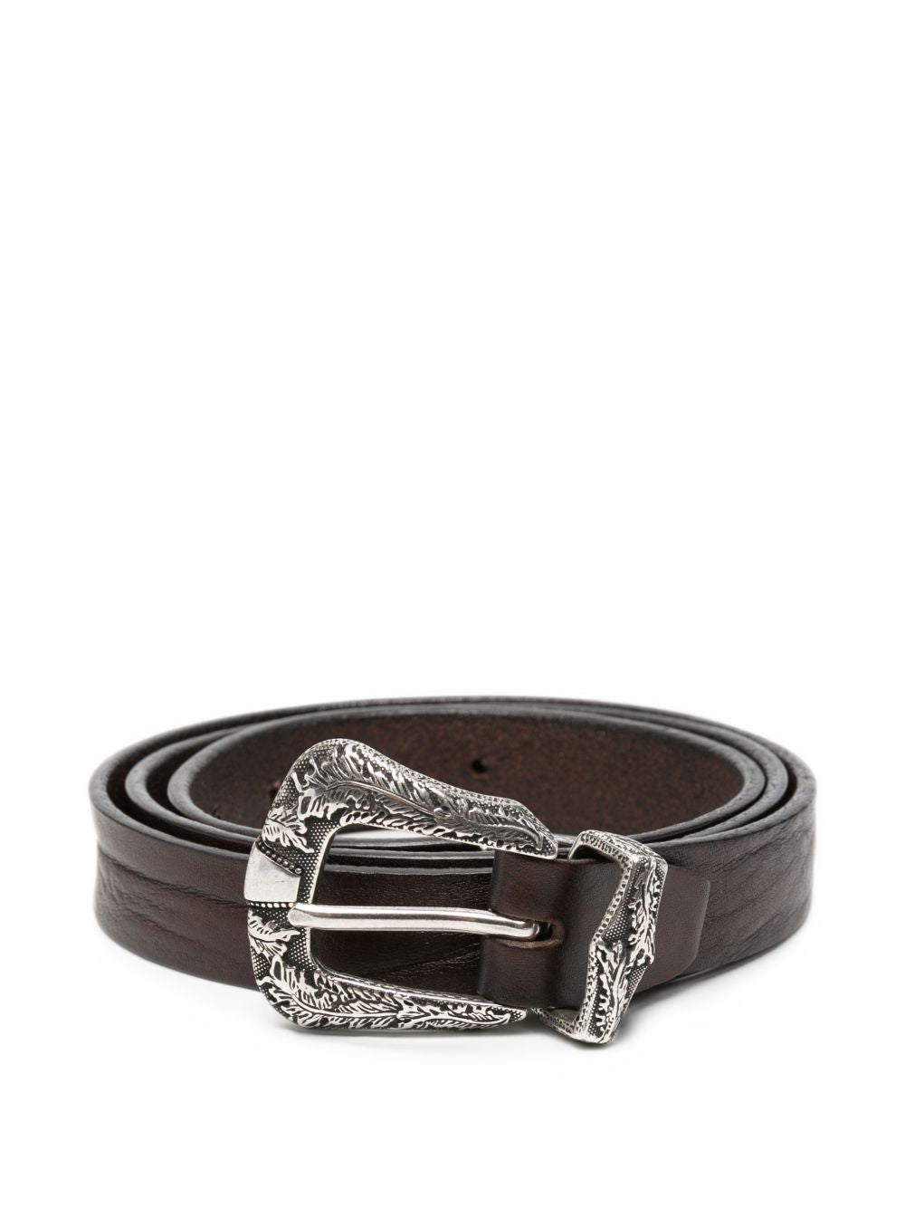 ALBERTO LUTI Cintura in pelle marrone con hardware argento 