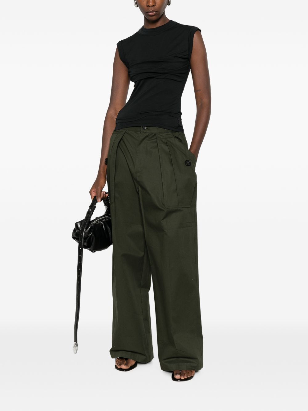 ALEXANDER WANG Top nero in cotone elasticizzato effetto arricciato 
