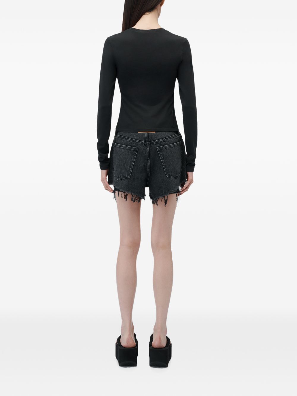 ALEXANDER WANG T-shirt nera a maniche lunghe con logo 