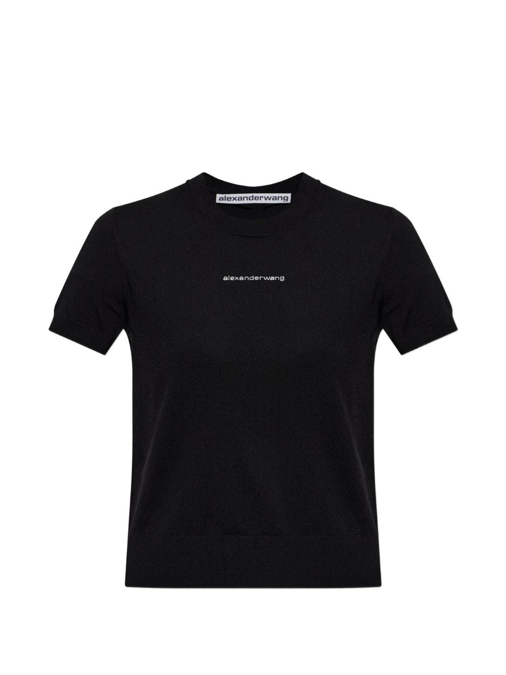 ALEXANDER WANG T-shirt nera effetto shimmering con logo frontale 