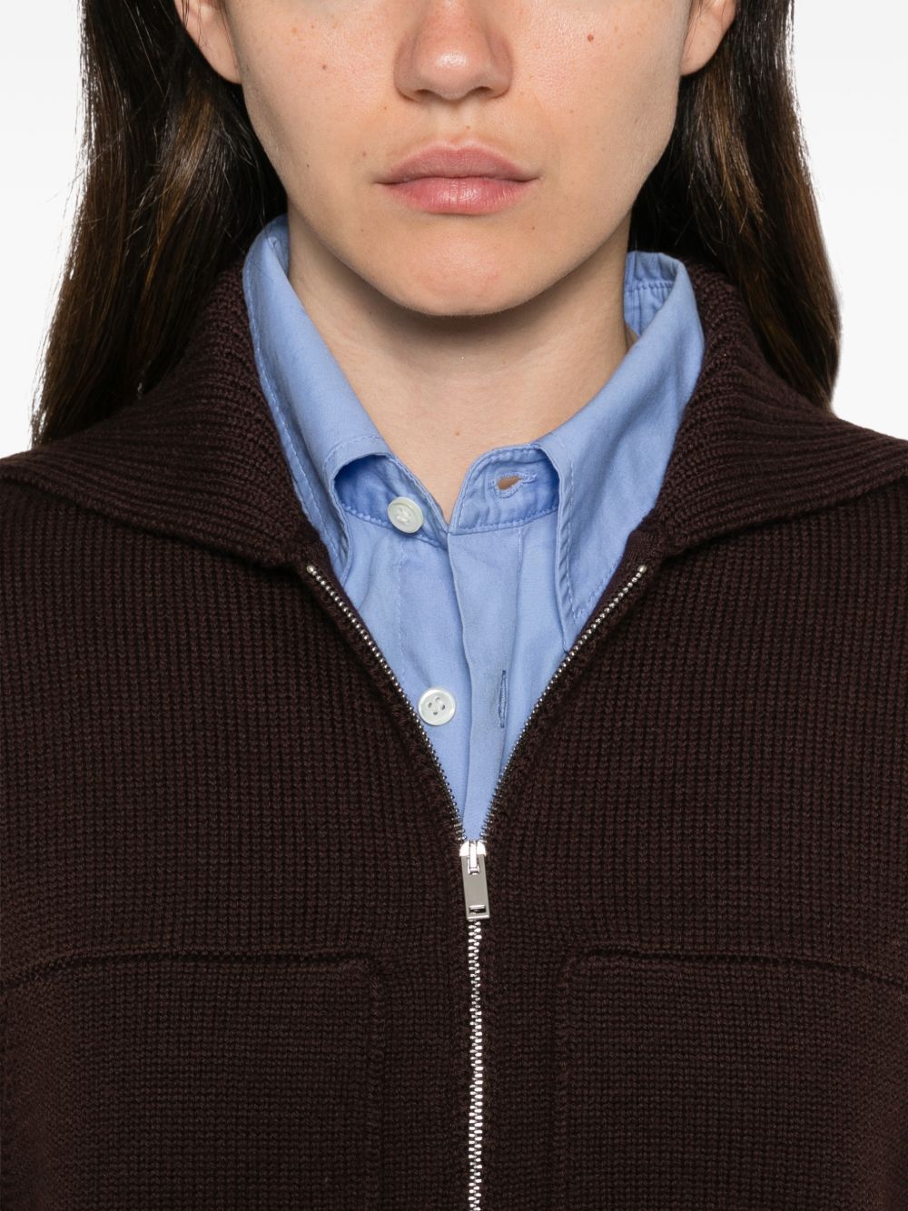 ALPHA STUDIO Cardigan con zip in lana marrone 