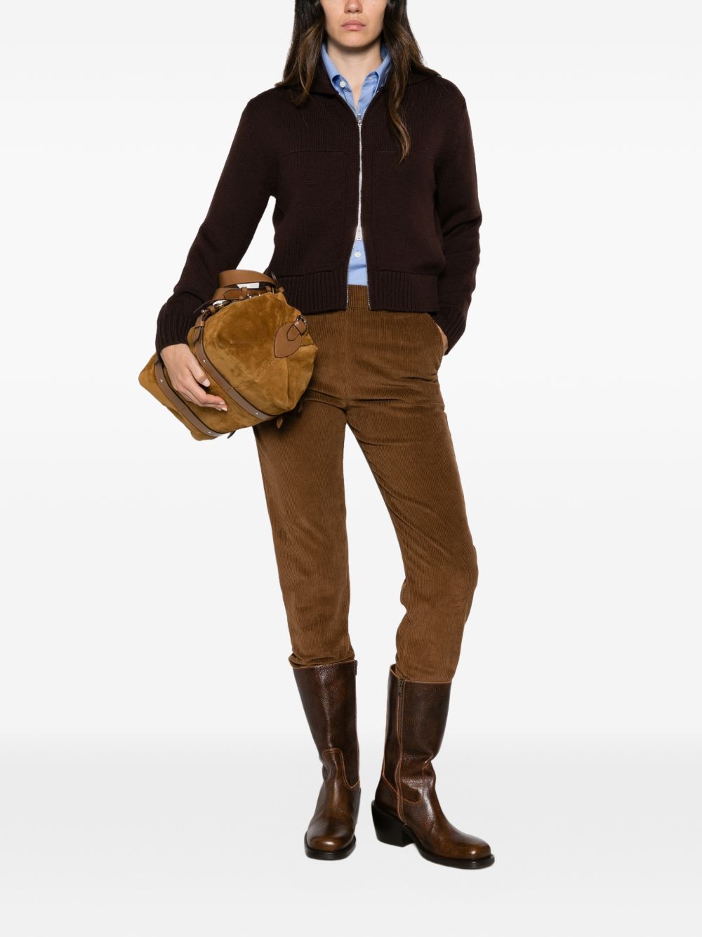 ALPHA STUDIO Cardigan con zip in lana marrone 
