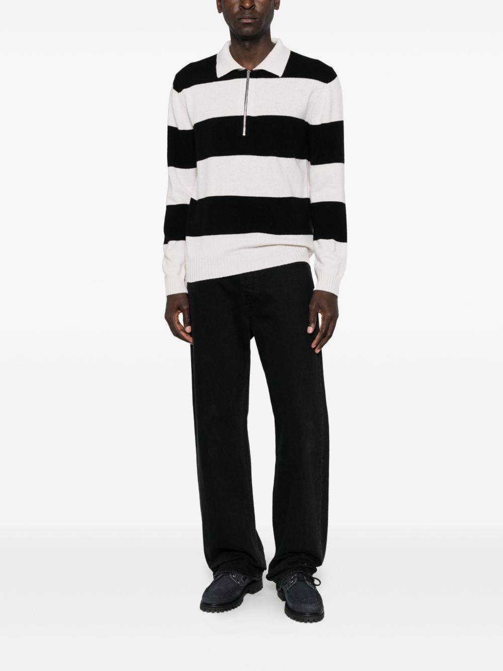 ALPHA STUDIO Polo in lana a righe con zip 