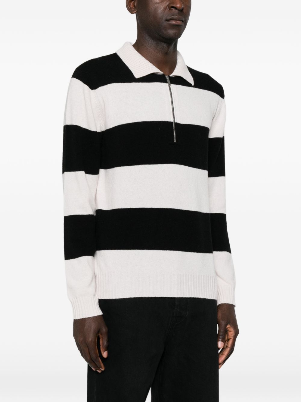 ALPHA STUDIO Polo in lana a righe con zip 