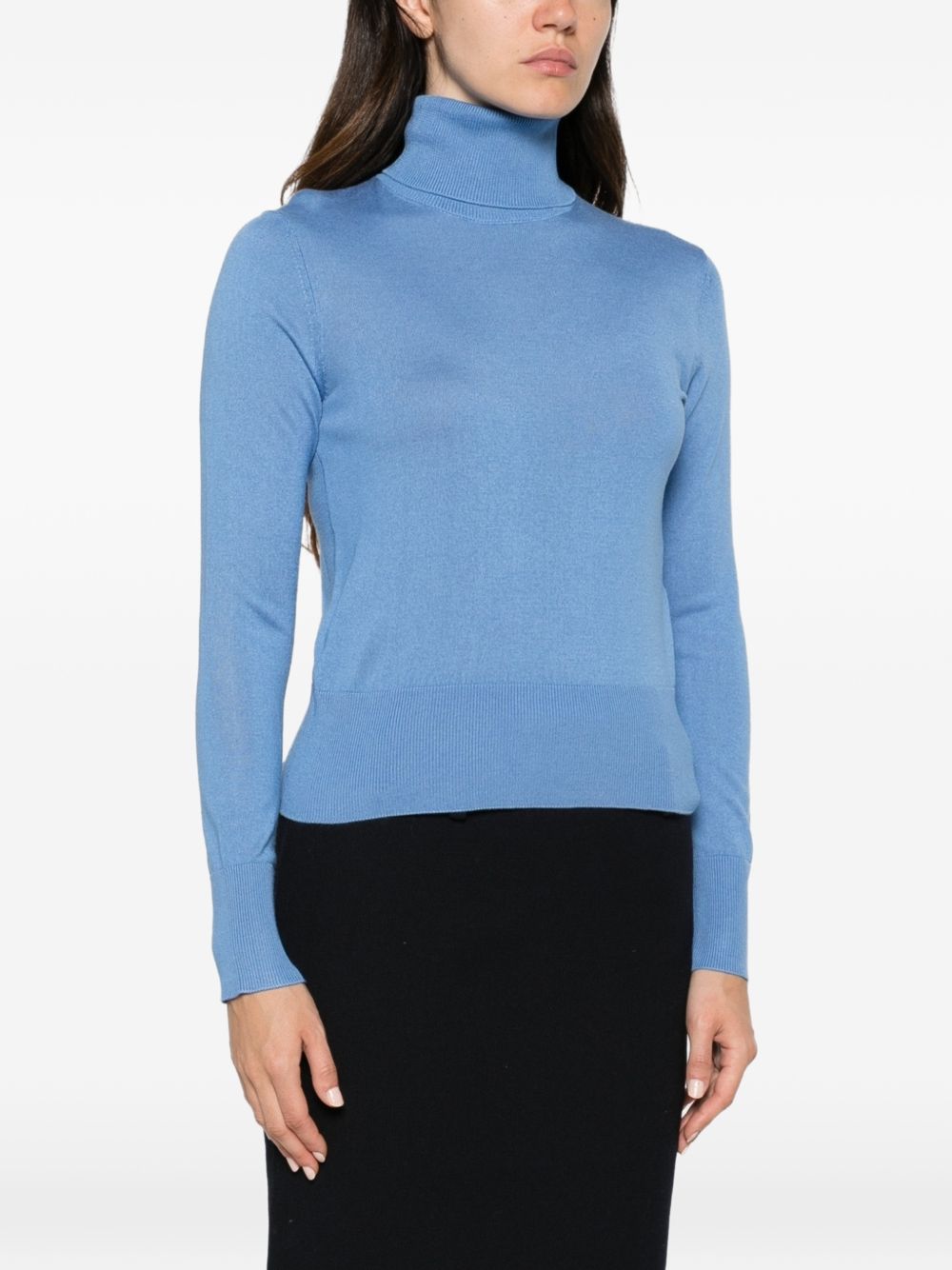 ALPHA STUDIO Maglia a collo alto in seta e cashmere azzurra 