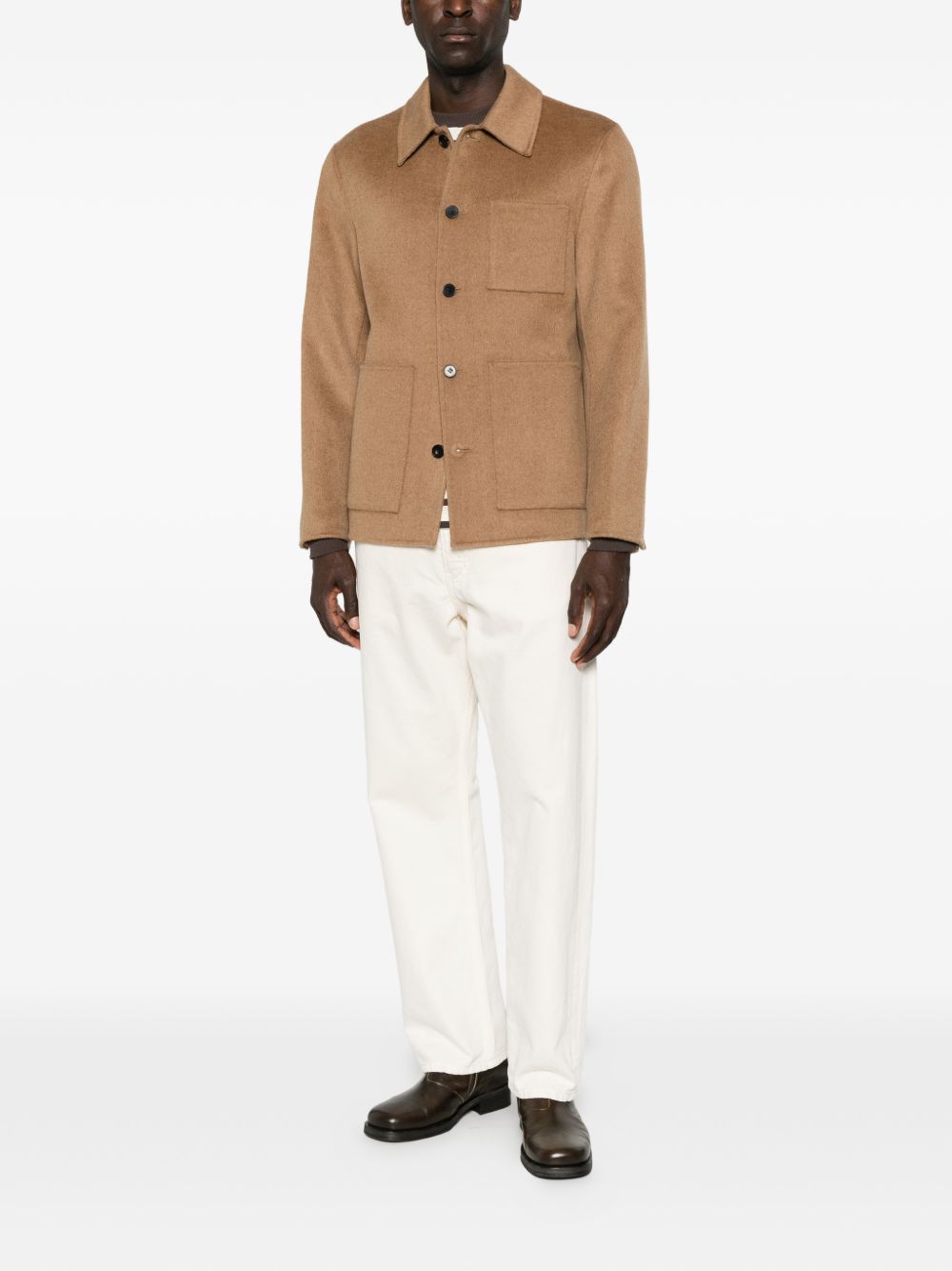 AMARANTO Giacca color cammello in lana misto cashmere 