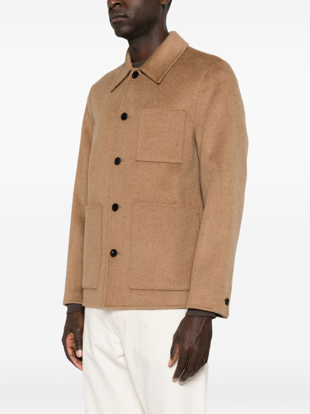 AMARANTO Giacca color cammello in lana misto cashmere 