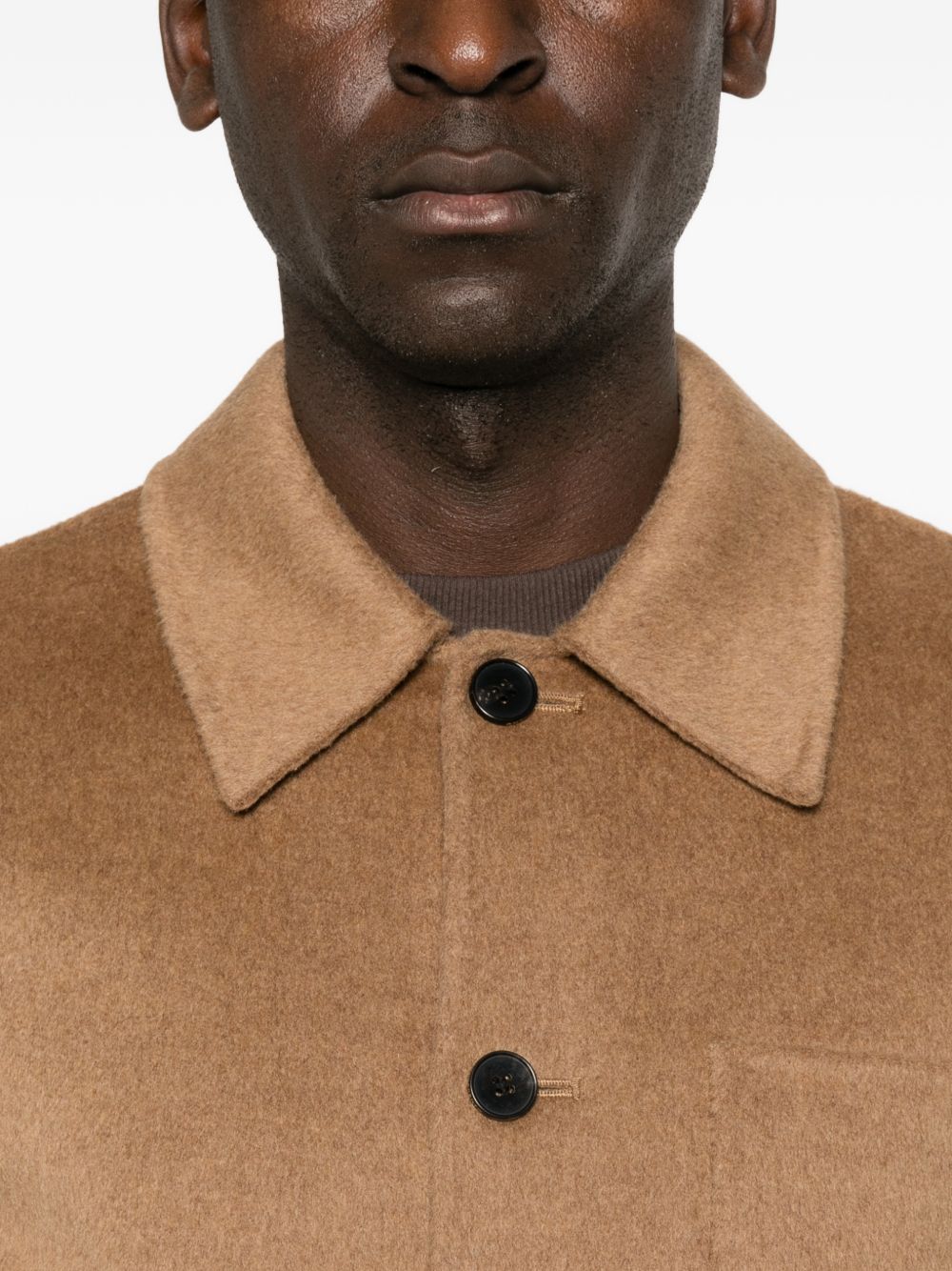 AMARANTO Giacca color cammello in lana misto cashmere 