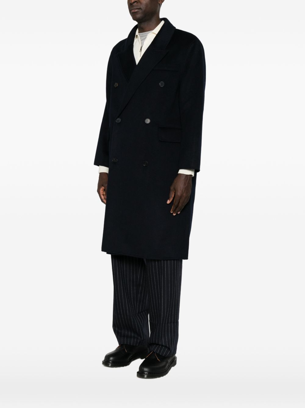 AMARANTO Cappotto blu navy doppiopetto in lana e cashmere 