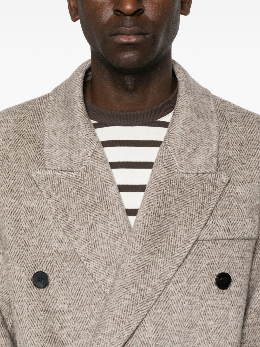AMARANTO Cappotto marrone spigato in lana misto cashmere doppiopetto 