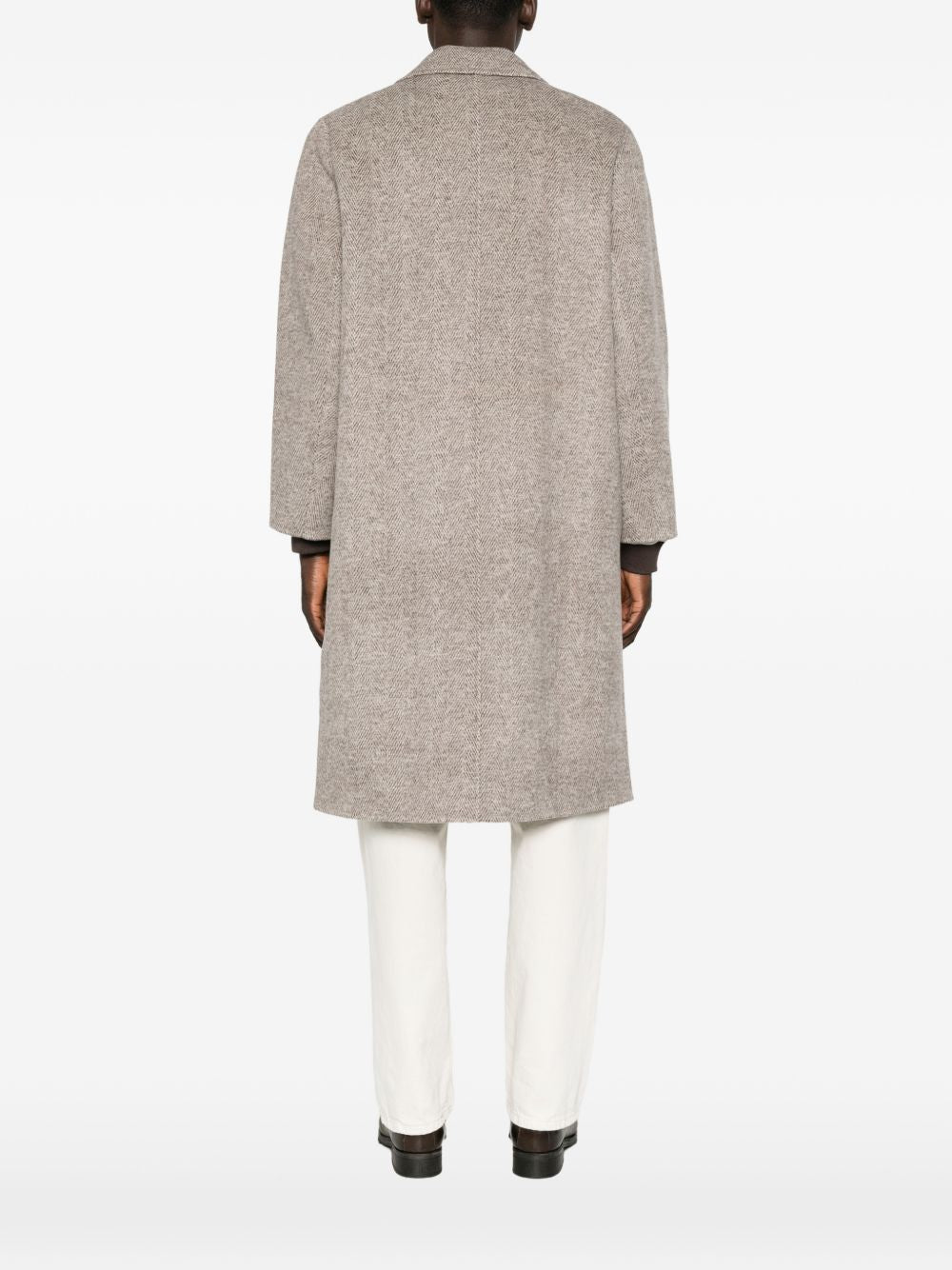 AMARANTO Cappotto marrone spigato in lana misto cashmere doppiopetto 