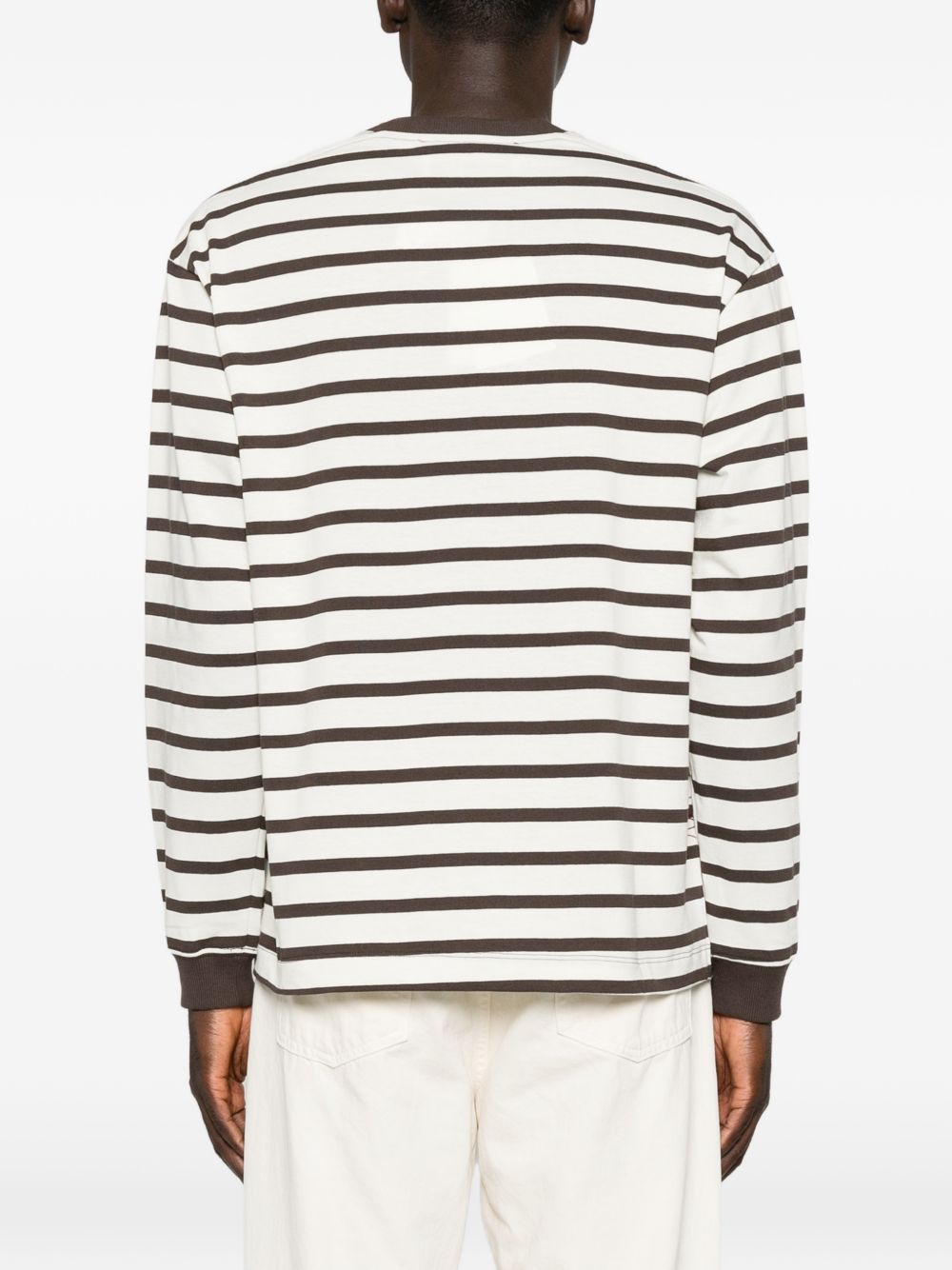 AMARANTO T-shirt a maniche lunghe in cotone a righe marroni 