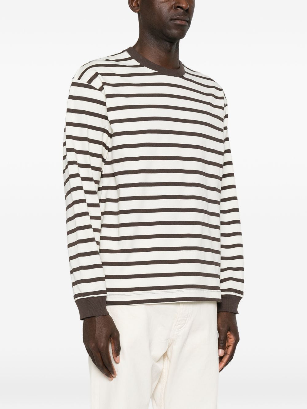 AMARANTO T-shirt a maniche lunghe in cotone a righe marroni 