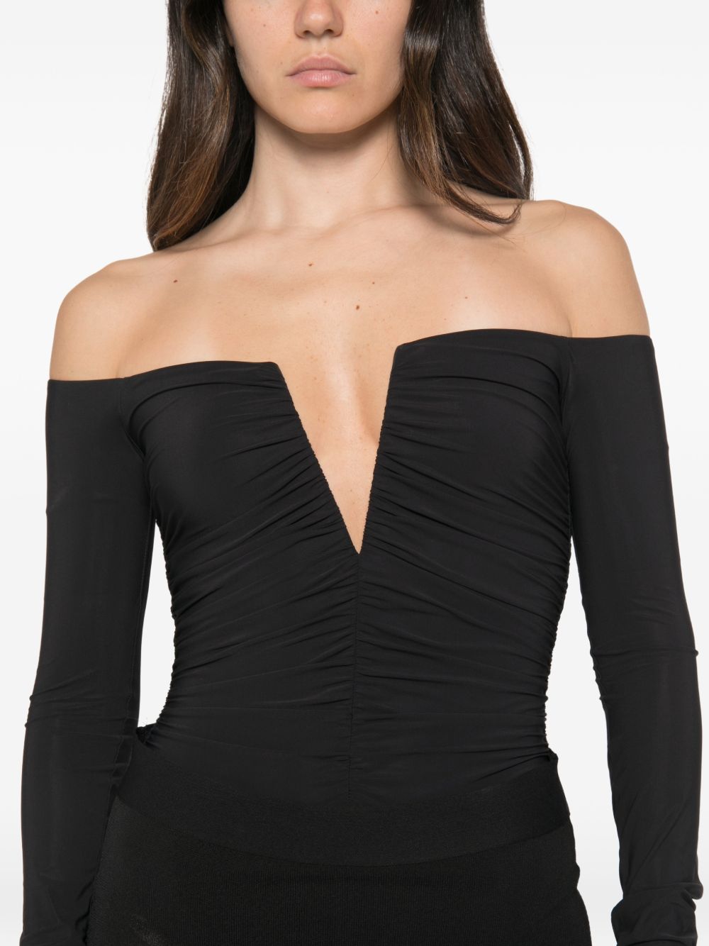 AMAZUIN Body Nero con Scollo Off-Shoulder 