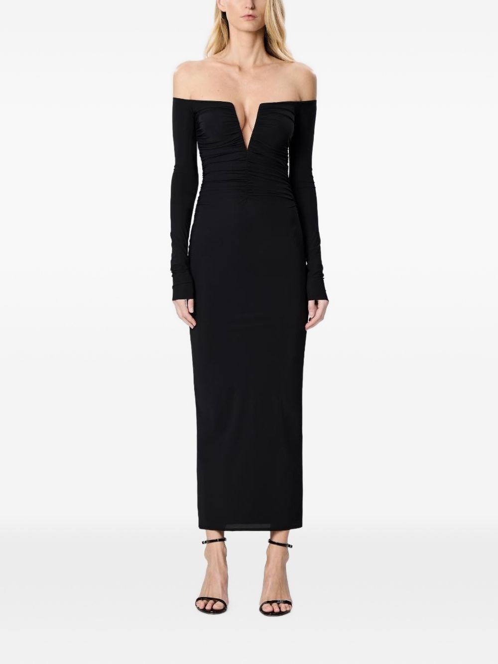 AMAZUIN Abito Midi Nero Drappeggiato 