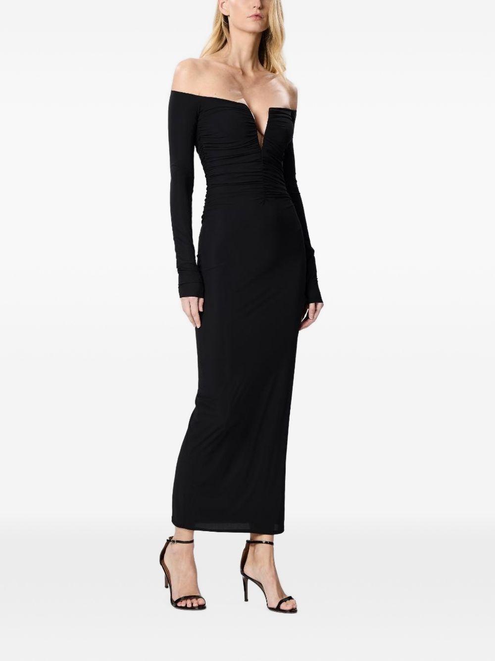 AMAZUIN Abito Midi Nero Drappeggiato 