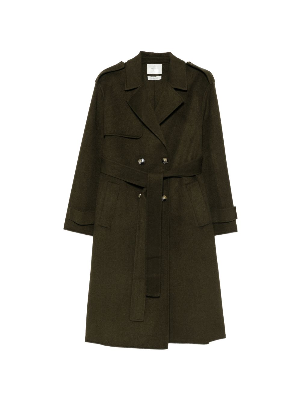ANFINY Cappotto Cleopatra verde scuro in lana con cintura 