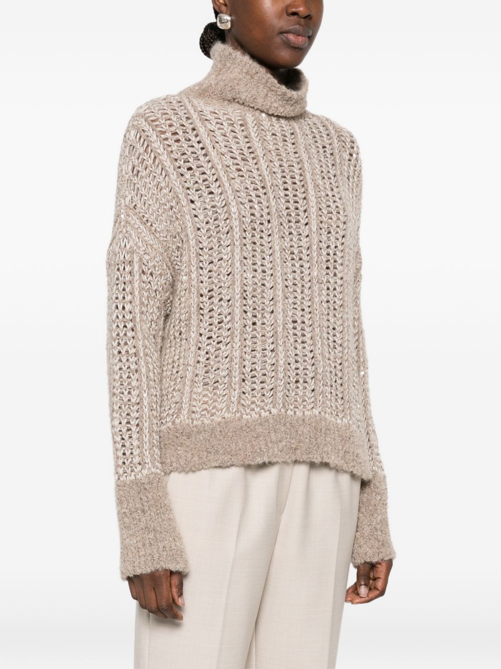 ANTONELLI Maglia Gallura a collo alto beige in misto lana 