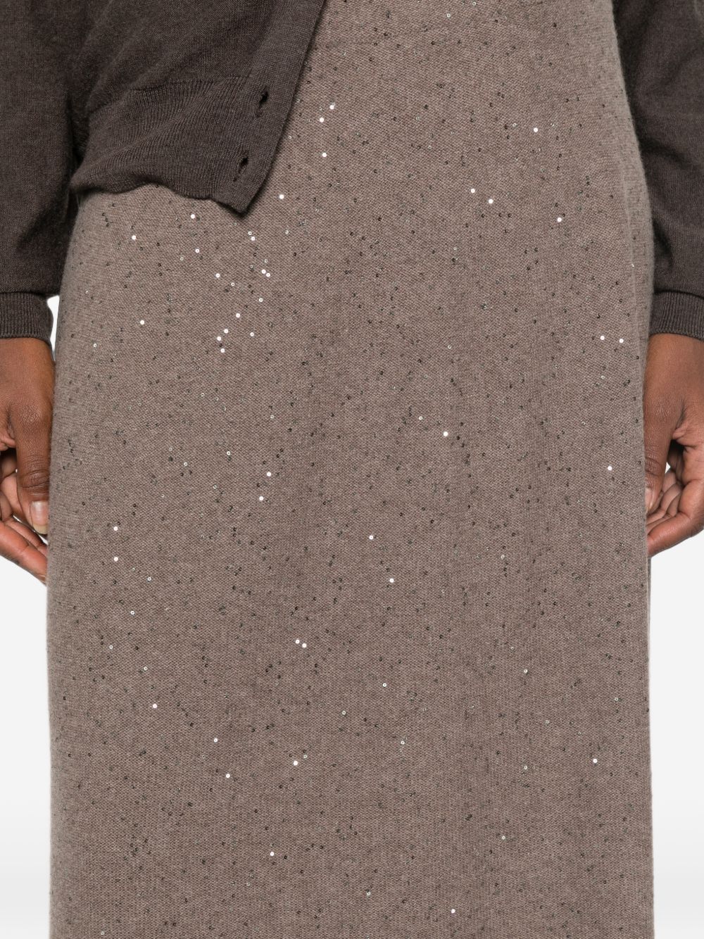 ANTONELLI Gonna midi beige in lana con strass 