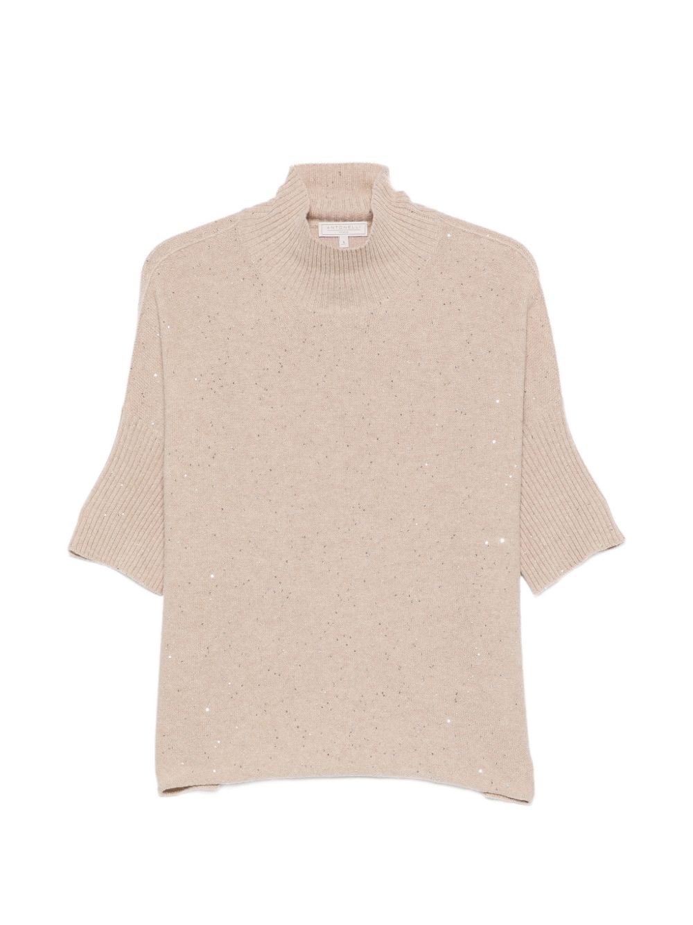 ANTONELLI Maglia Sesia a collo alto beige con micro paillettes 