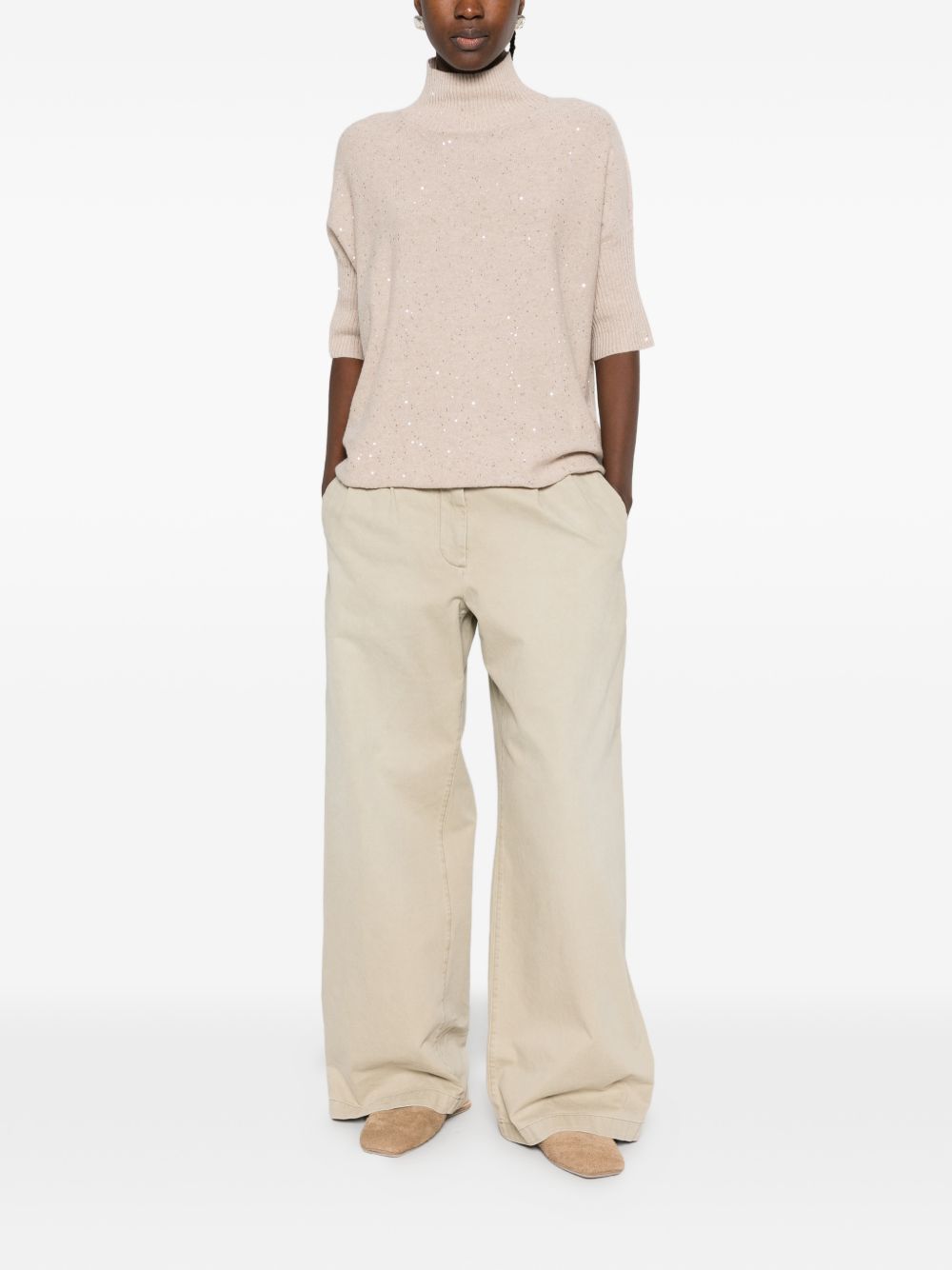 ANTONELLI Maglia Sesia a collo alto beige con micro paillettes 
