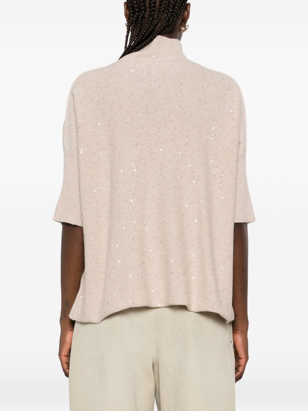 ANTONELLI Maglia Sesia a collo alto beige con micro paillettes 