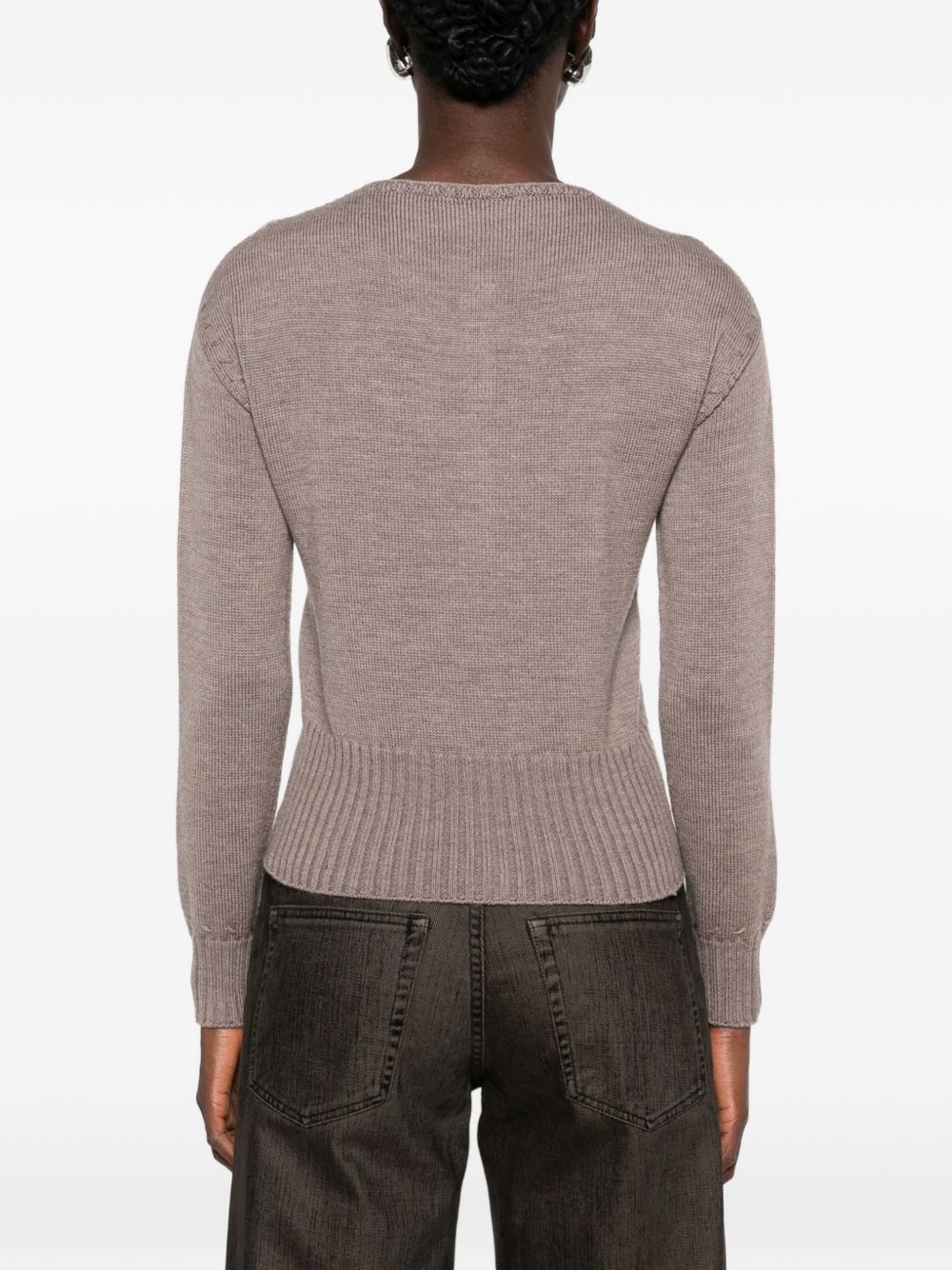 AROVESCIO Cardigan beige girocollo in lana 